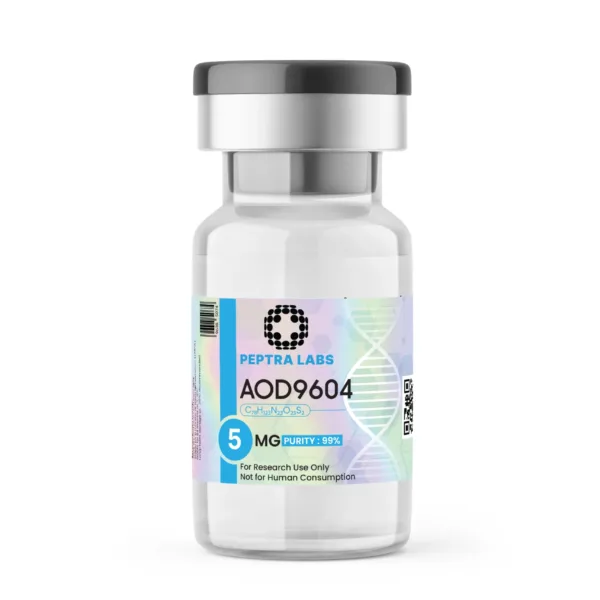 AOD9604 5 mg – research peptide vial, label purity 99%, Peptra Labs