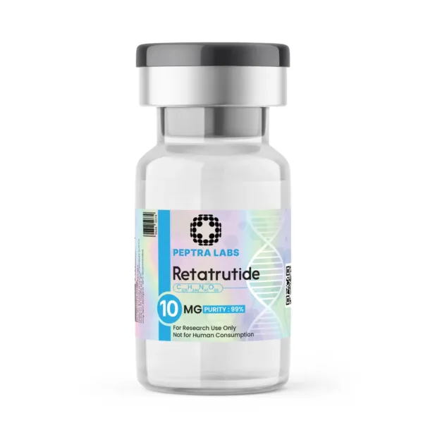 Retatrutide 10 mg – research peptide vial, label purity 99%, Peptra Labs