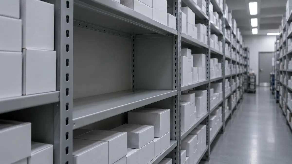 A pharmacy shelf receding away with one section standing empty, the withdrawn predecessors behind the tirzepatide generation.