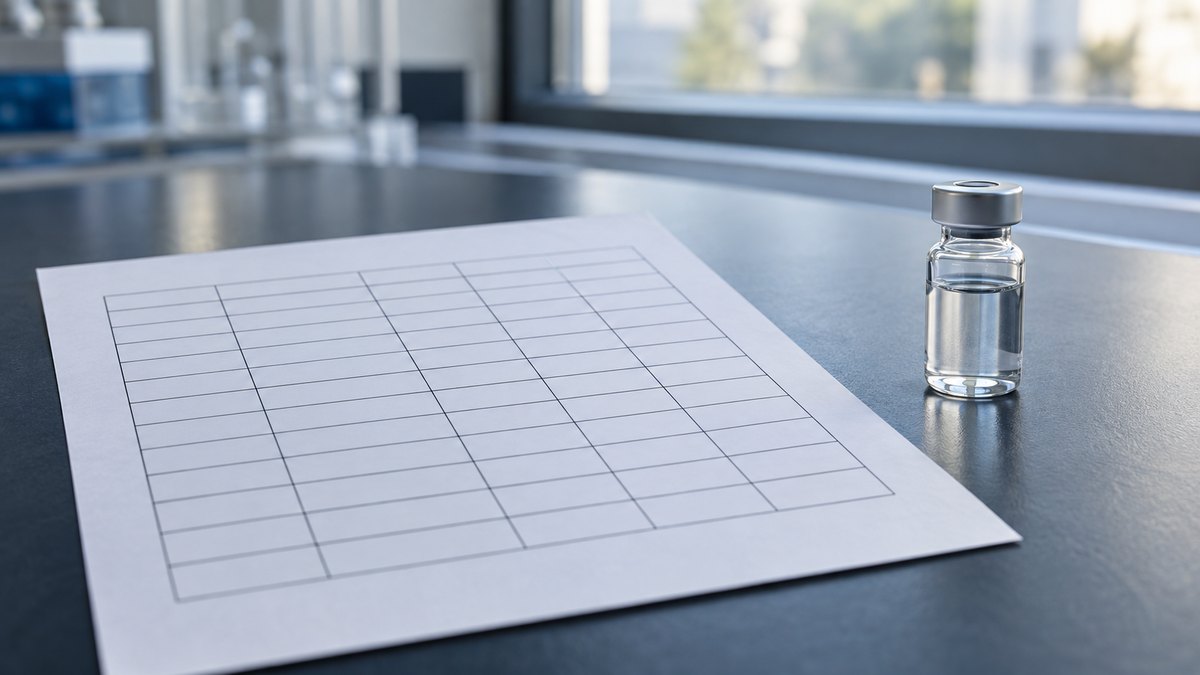 Retatrutide phase 3 trial paper beside an unlabelled research vial on a laboratory desk