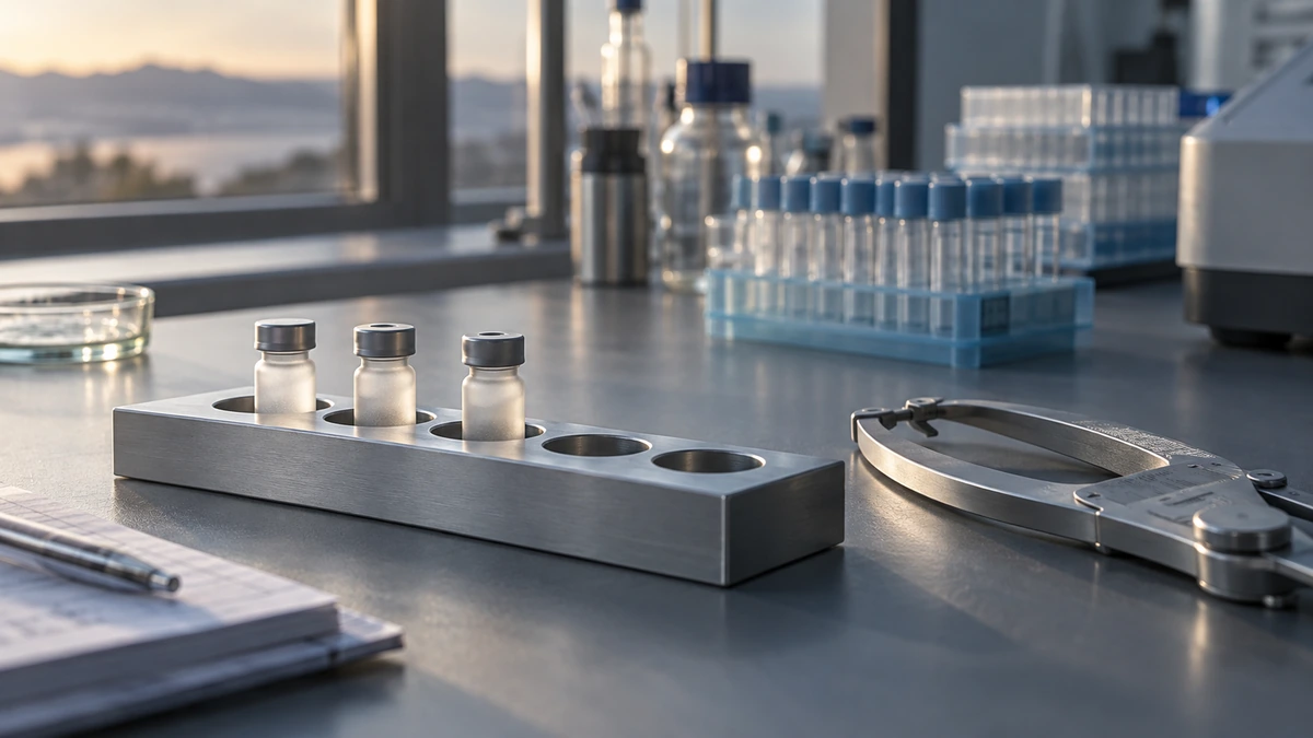 Retatrutide research represented by three unlabelled sequential sample markers beside a body-composition caliper.