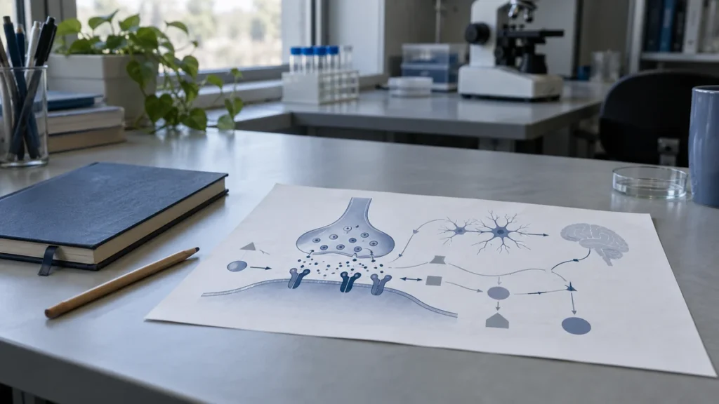 GIP receptor research pathway diagram beside a laboratory notebook