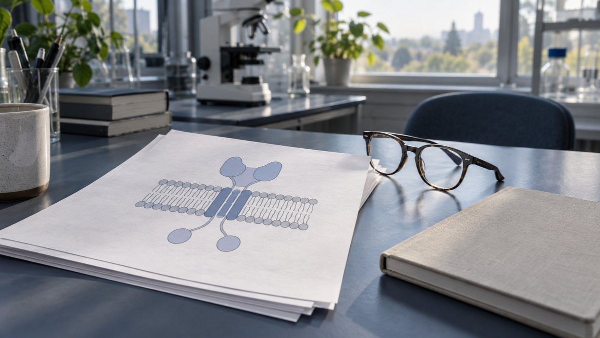 GIP receptor research shown on a printed structural diagram in a laboratory