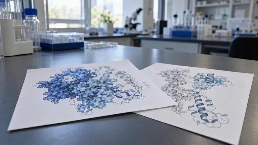 GIP receptor research structural models on a laboratory bench