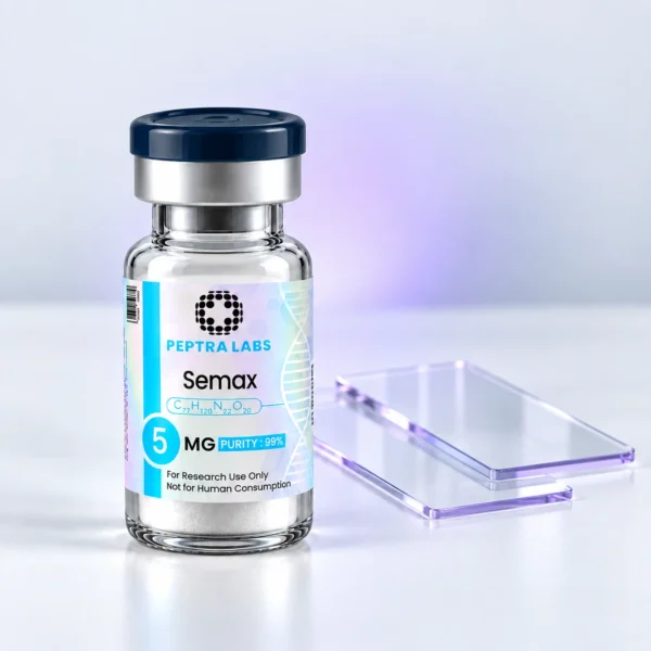 Semax vial next to microscope slides, neurological and cognitive research category