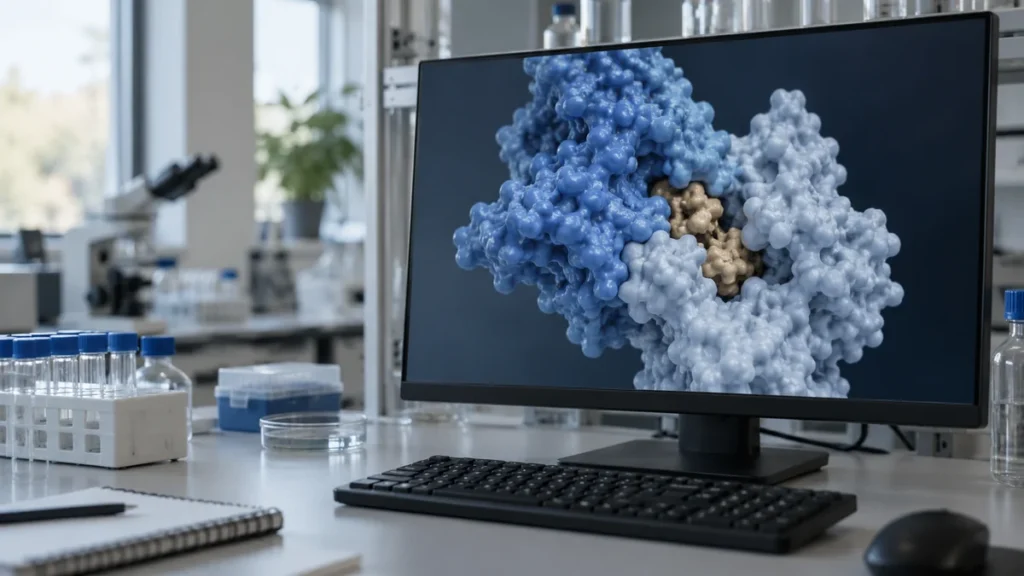 GLP-1 receptor structure model on a research workstation